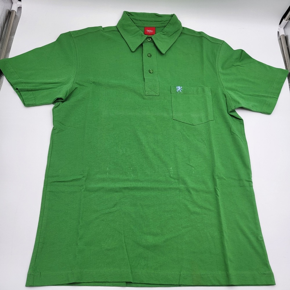 Massimo‎ Polo Shirt Men's Medium Slim Green Solid Color Cotton Chest Pocket